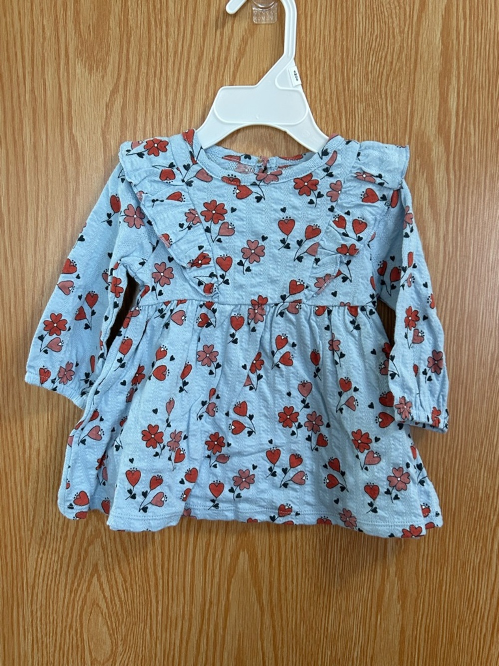 New Blue/Hearts/Flowers Ruffle Knit Dress